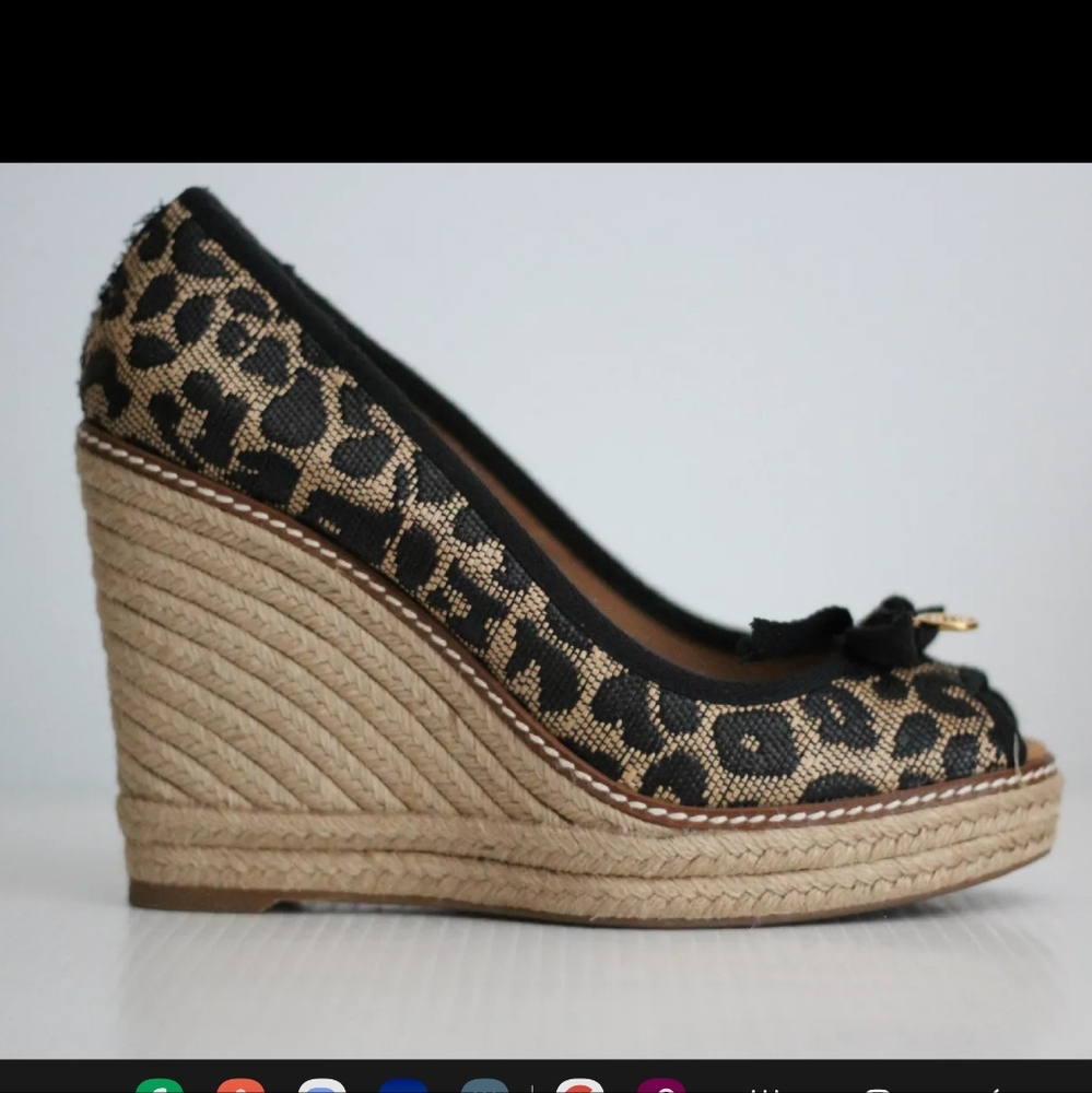 Tory Burch Jackie 110MM Espadrille Leopard Peep Toe Wedge 6.5